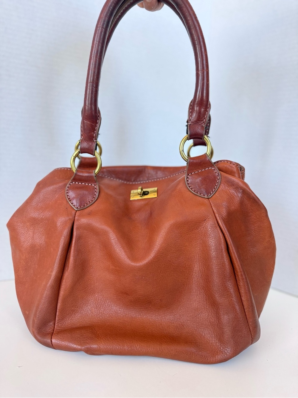 J.Crew Brompton Hobo Bag Cognac Brown Tan Pebbled Leather Purse